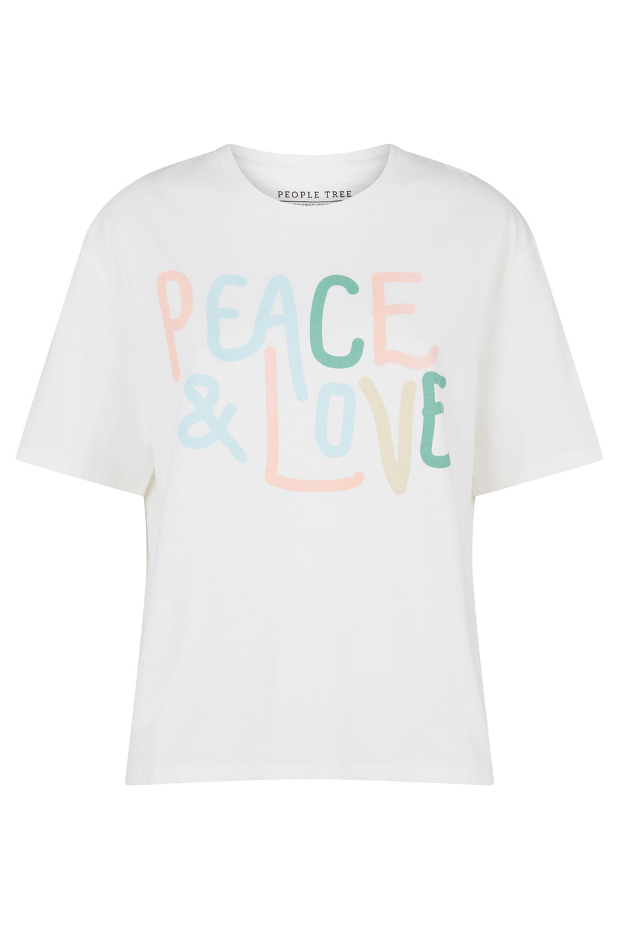 People Tree Fairer Handel, ethische und nachhaltige Friedens- und Liebe Print -T -Shirt in Eco White 100% Bio -zertifizierter Baumwolle