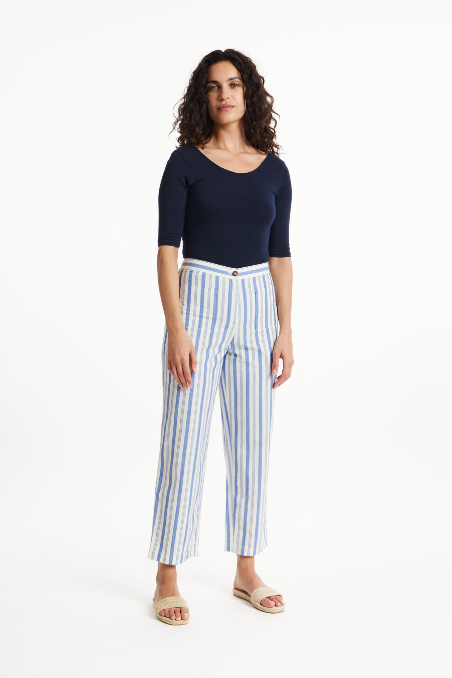 Buy INFISPACE Women High Waist Blue Striped Palazzo Trouser Pants (26  inches) at Amazon.in