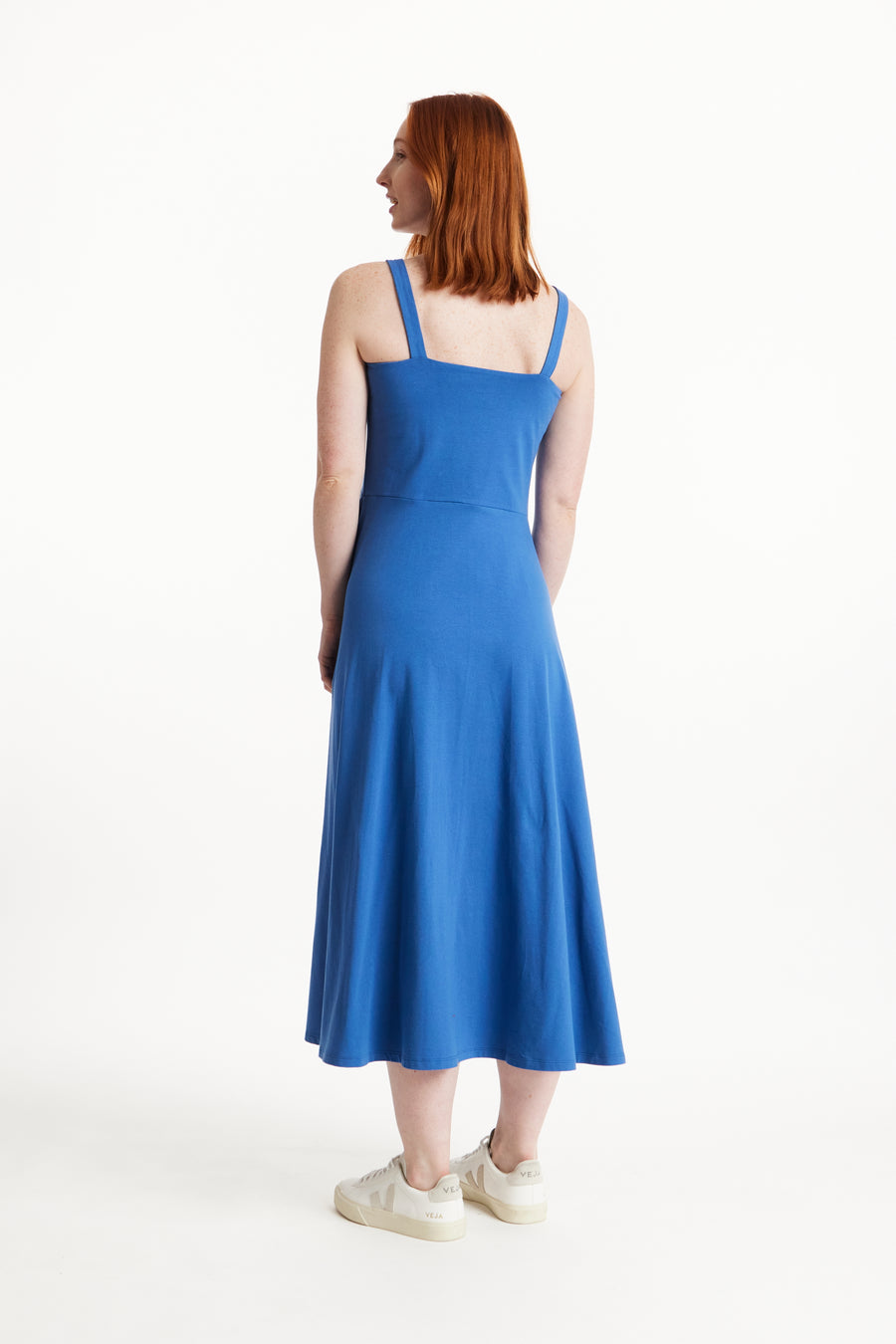 People Tree Fairer Handel, ethisches und nachhaltiges Tyra -Kleid in Blau 95% Bio -zertifizierter Baumwolle, 5% Elastane