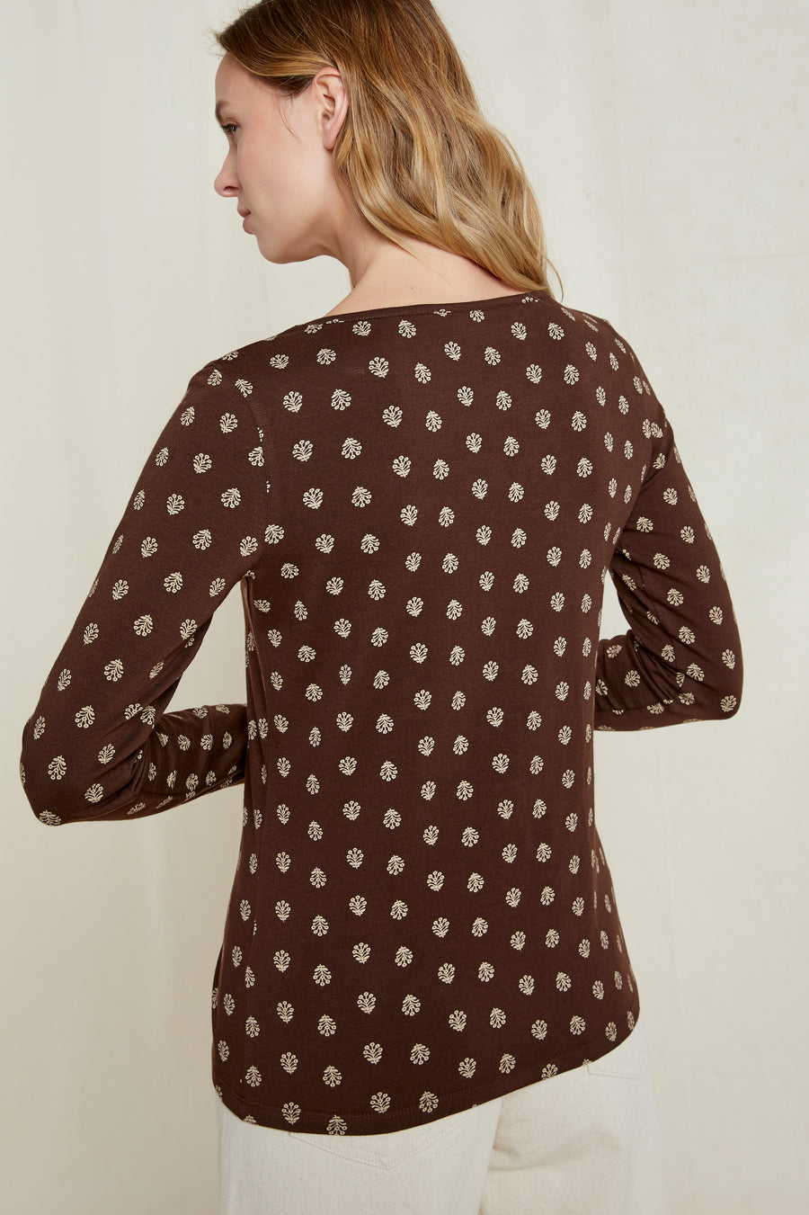 People Tree Fair Trade, Ethical & Sustainable Fallon Motif Print Top in Brown
